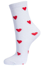 Load image into Gallery viewer, Womens Glitter Socks Red Heart Love Hearts Ankle Socks White