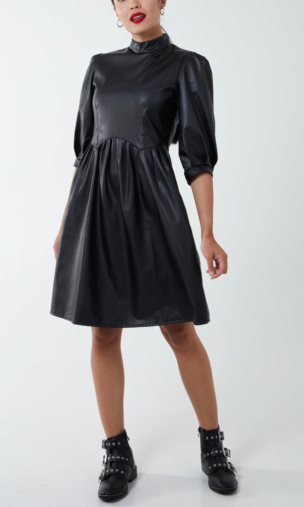 High neck leather dress top
