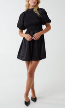Load image into Gallery viewer, Black Puff Sleeve Shirred High Neck Mini Dress