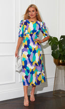 Load image into Gallery viewer, Samira Frill Sleeve Midi Dress Lilac Abstract