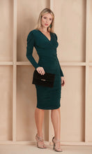 Load image into Gallery viewer, Green Print V Neck Drape Midi Dress