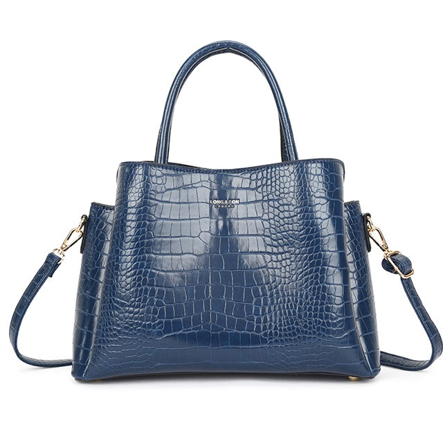 Navy Patent Croc Handbag