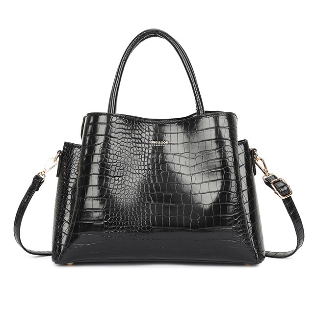 Black Patent Croc Handbag