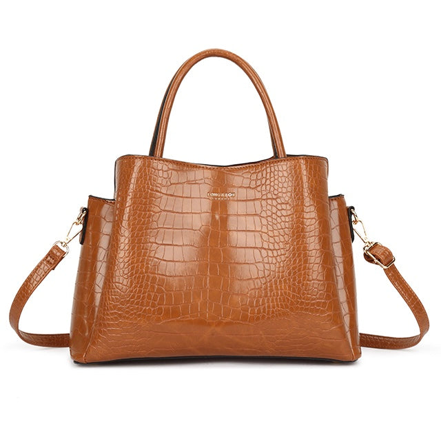 Tan Patent Croc Handbag