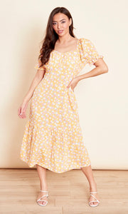 Yellow Influence Ruched Bust Midi Smock Dress