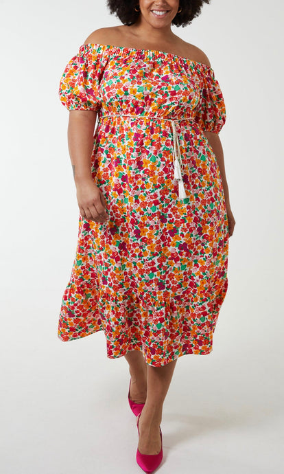 Curve Bardot Floral Midi Dress
