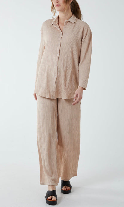 Stone Crinkle Shirt and Trouser Co-Ord Set