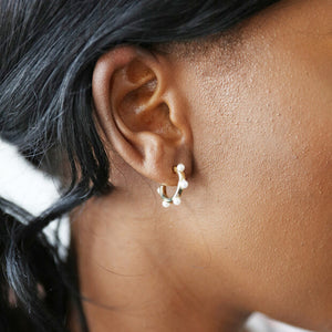Gold Pearl Edge Hoop Stud Earrings