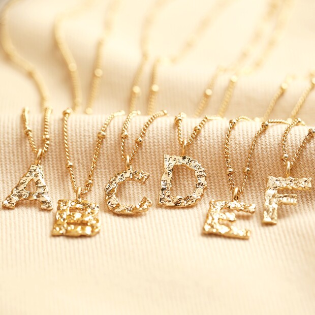 Gold Hammered Initial Necklace