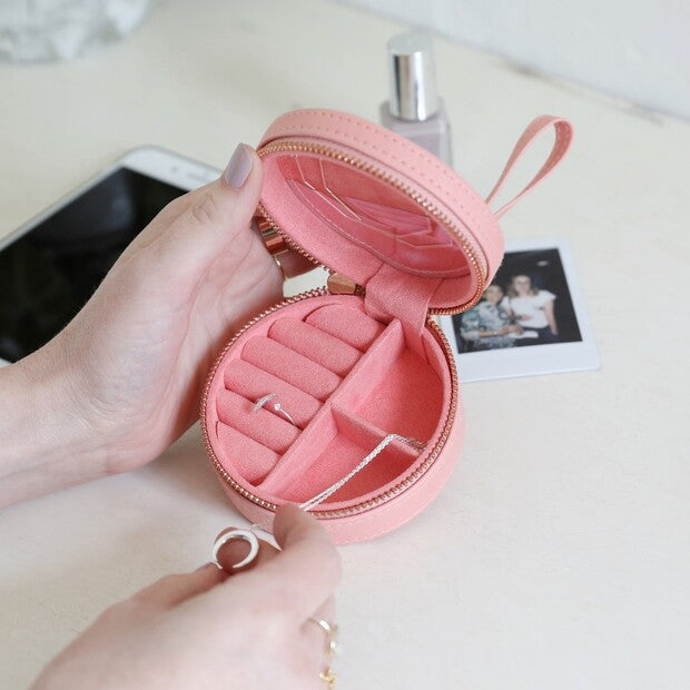 Peach Mini Round Travel Jewellery Box