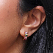 Load image into Gallery viewer, Rainbow Baguette Crystal Huggie Hoop Earrings